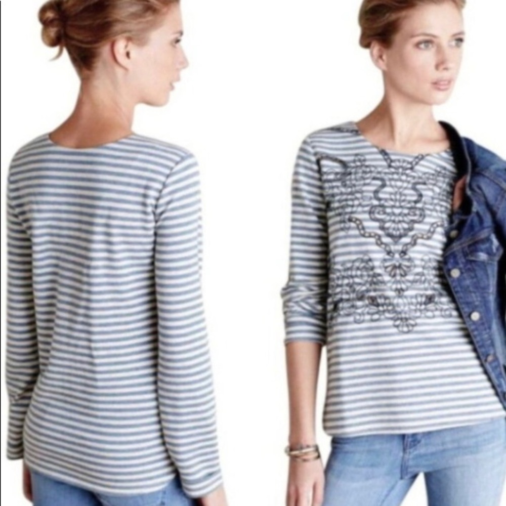 Postmark Anthro Striped Embroidered Cutouts Casual Career Cuffed Sleeves Top S